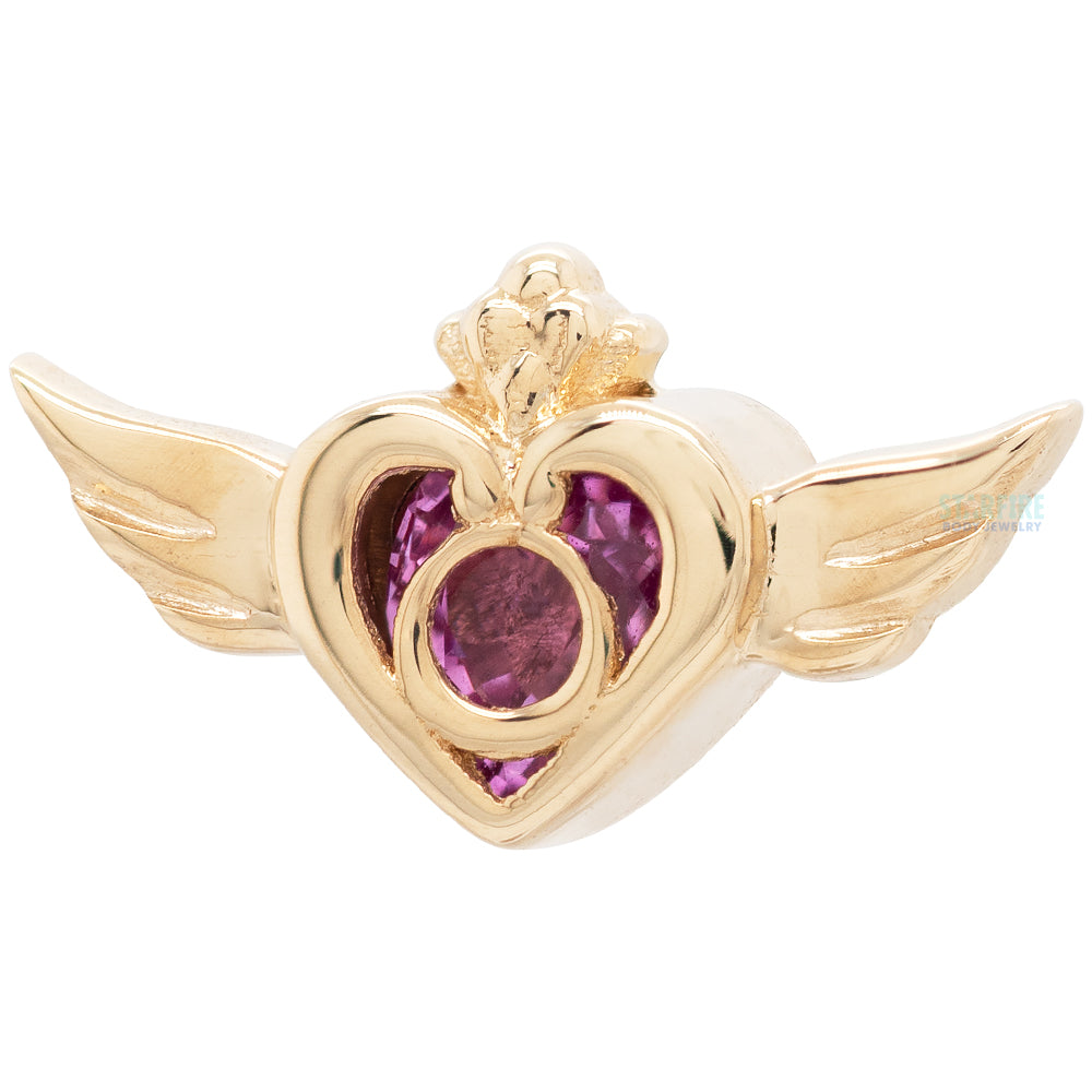 "Crisis Moon" Threaded End in Gold & Platinum with Pink Sapphire