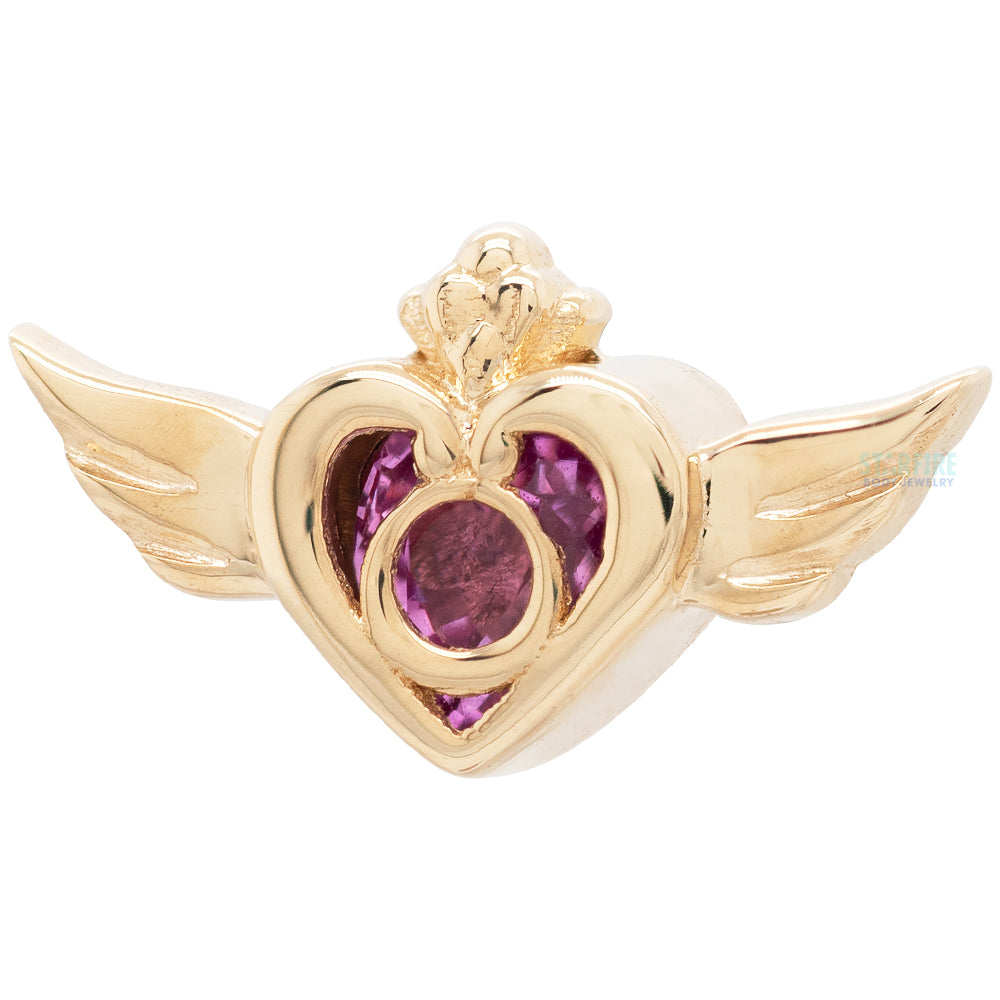 "Crisis Moon" Threaded End in Gold with Pink Sapphire