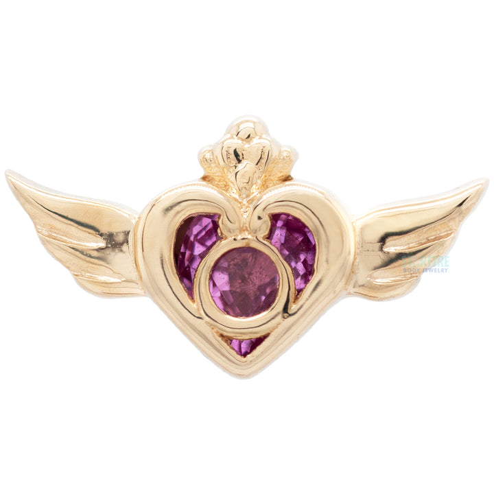 "Crisis Moon" Threaded End in Gold & Platinum with Pink Sapphire