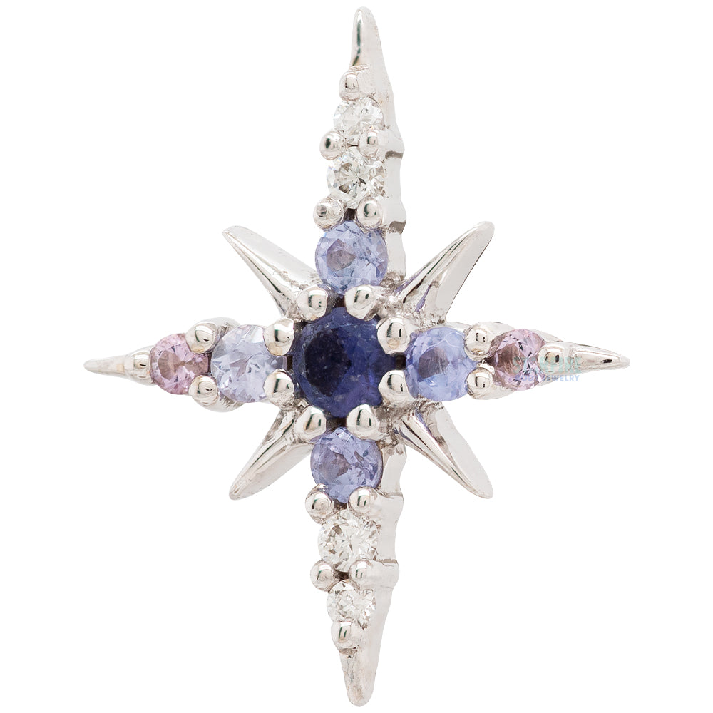 "Lady Katya" Threaded End in Gold with Diamond, Light Amethyst, Tanzanite & Iolite