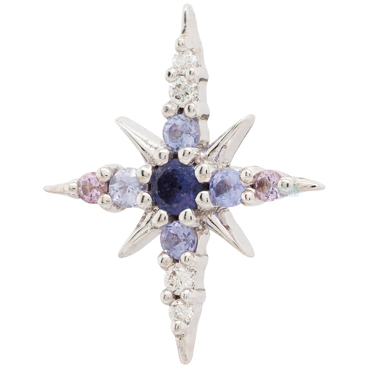 "Lady Katya" Threaded End in Gold with Diamond, Light Amethyst, Tanzanite & Iolite