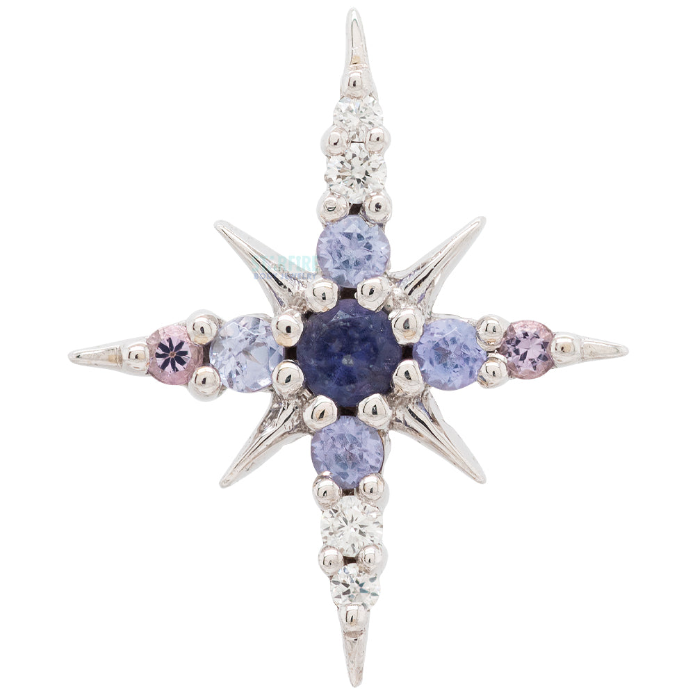 "Lady Katya" Threaded End in Gold with Diamond, Light Amethyst, Tanzanite & Iolite