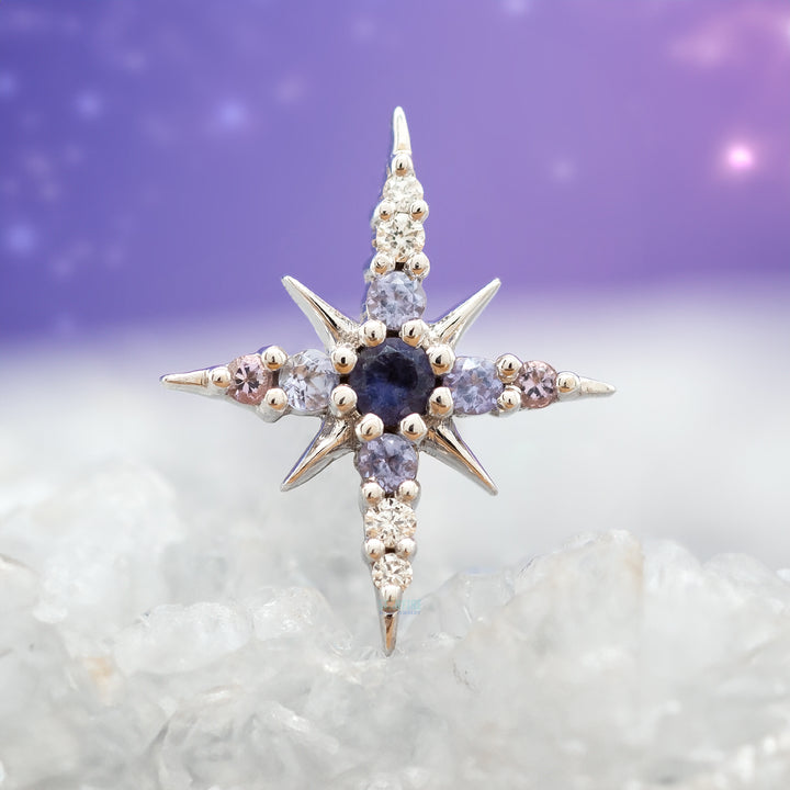 "Lady Katya" Threaded End in Gold with Diamond, Light Amethyst, Tanzanite & Iolite