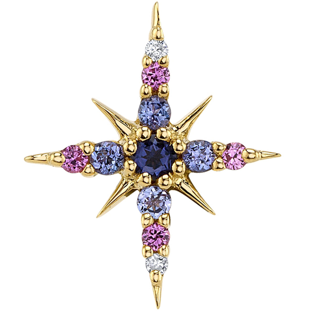 "Lady Katya" Threaded End in Gold with Diamond, Pink Sapphire, Tanzanite & Iolite