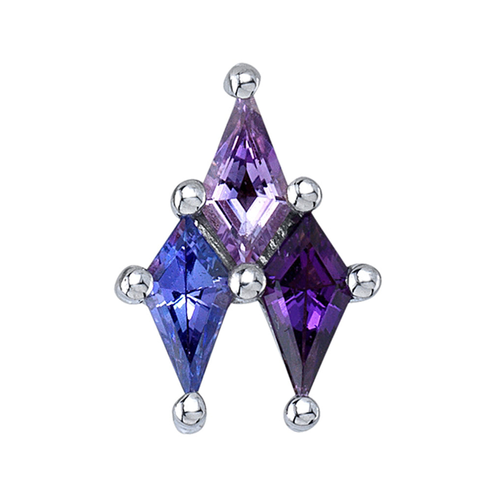 "Houndstooth" Threaded End in Gold with Tanzanite, Light Amethyst & Amethyst