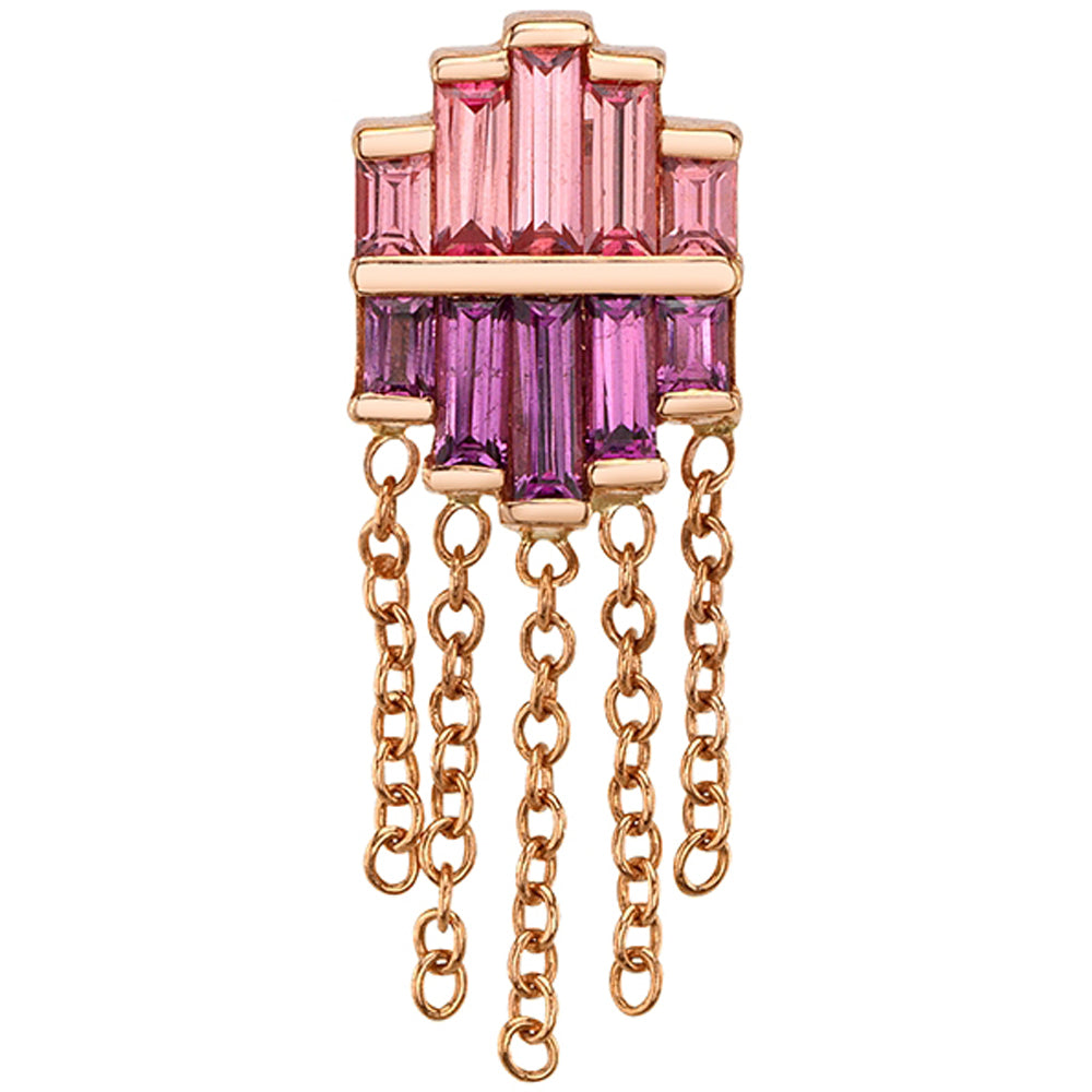 "Levitate" Threaded End in Gold with Padparadscha Sapphire & Rhodolite