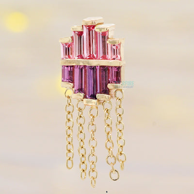 "Levitate" Threaded End in Gold with Padparadscha Sapphire & Rhodolite