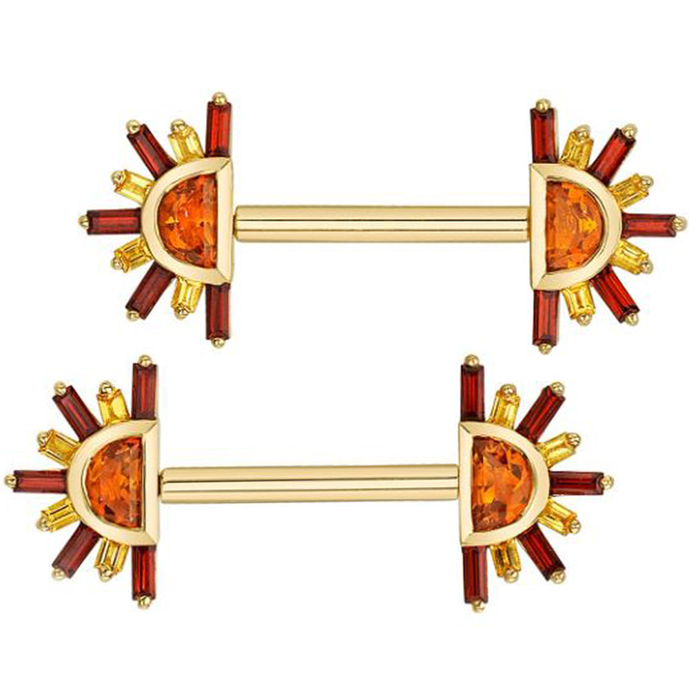 "Sunset" Forward Facing Nipple Barbells With Chains in Gold & Platinum
