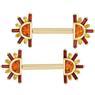 "Sunset" Forward Facing Nipple Barbells With Chains in Gold & Platinum