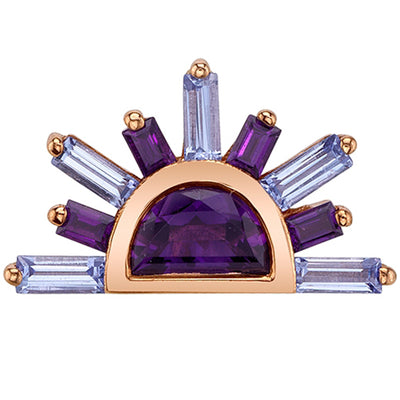 "Sunset" Threaded End in Gold with Amethyst & Tanzanite