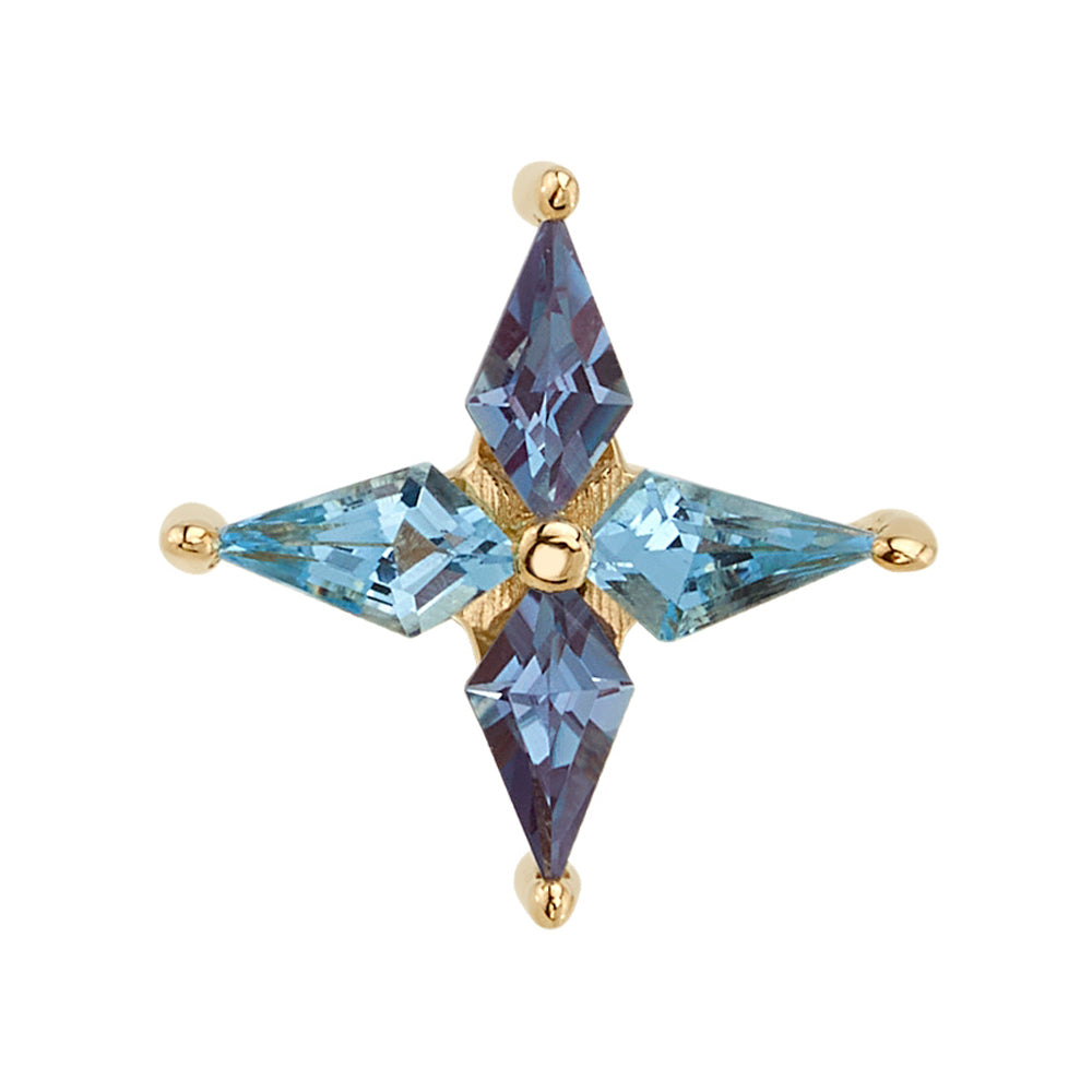 "Meteora" Threaded End in Gold with Swiss Blue Topaz & Chatham Alexandrite