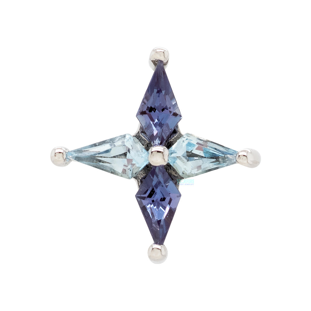 "Meteora" Threaded End in Gold with Swiss Blue Topaz & Chatham Alexandrite