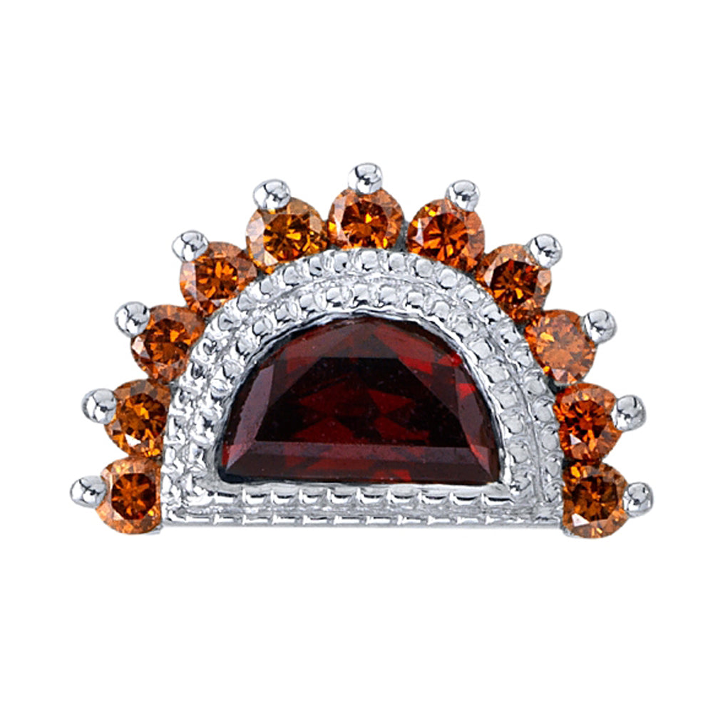 "Milgrain Triton" Threaded End in Gold with Garnet & Orange Cognac Diamonds