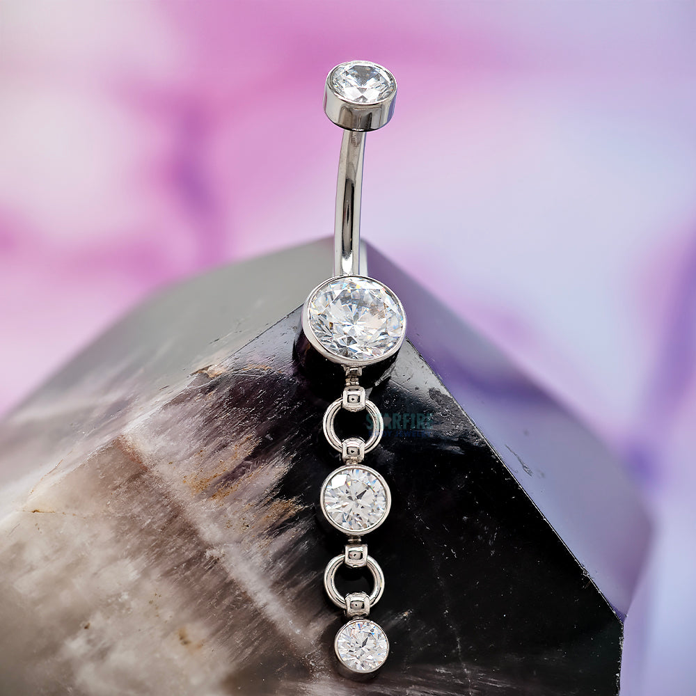 "Balance" Faceted Gem Navel Curve with Dangle