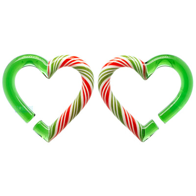 Glass Hearts - Red, Green & White Candy Cane on Green