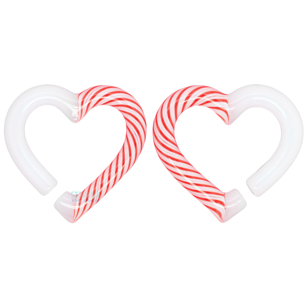 Glass Hearts - Red & White Candy Cane on White