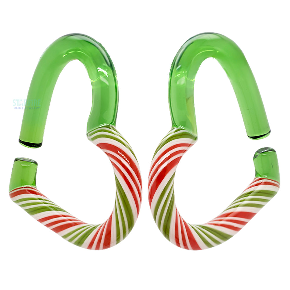 Glass Hearts - Red, Green & White Candy Cane on Green