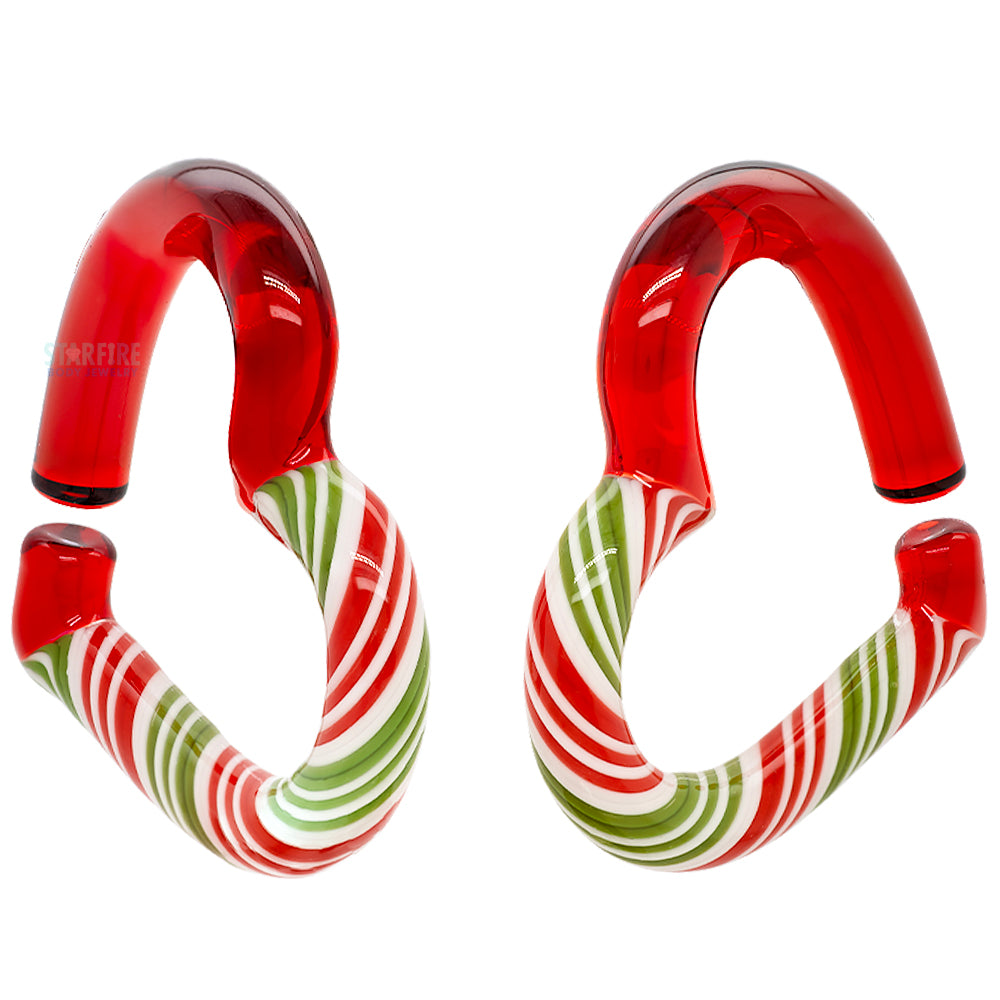 Glass Hearts - Red, Green & White Candy Cane on Red