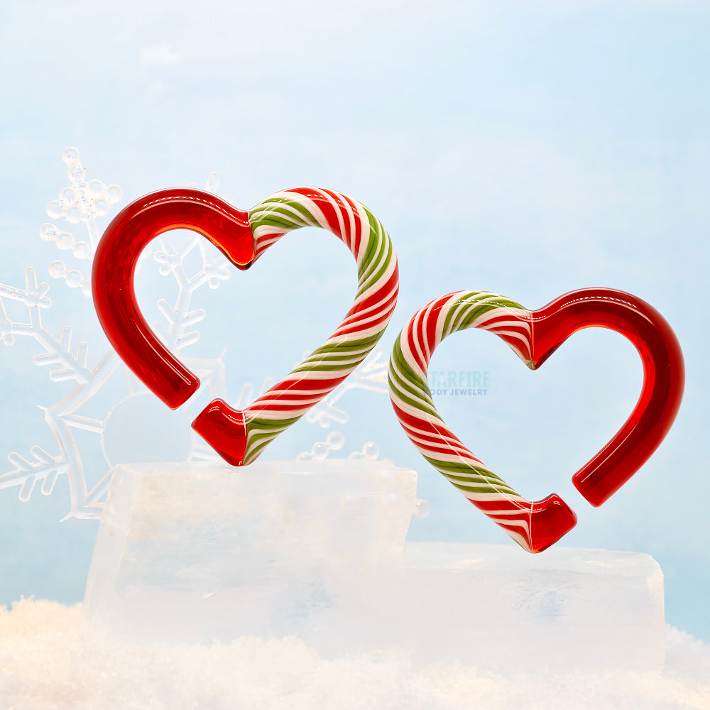 Glass Hearts - Red, Green & White Candy Cane on Red