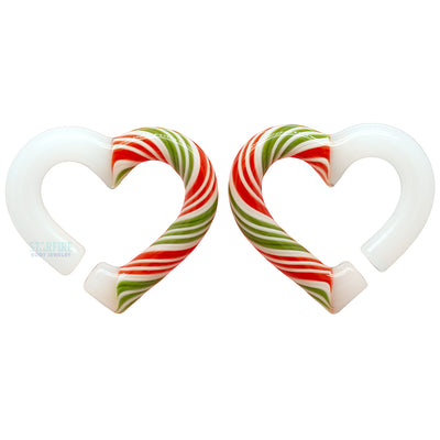 Glass Hearts - Red, Green & White Candy Cane on White