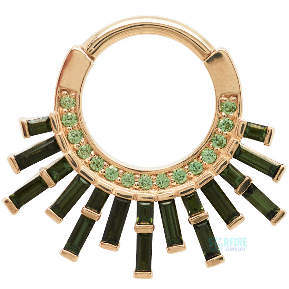 "Mountain Light" Hinge Ring in Gold with Tsavorite & Green Tourmaline