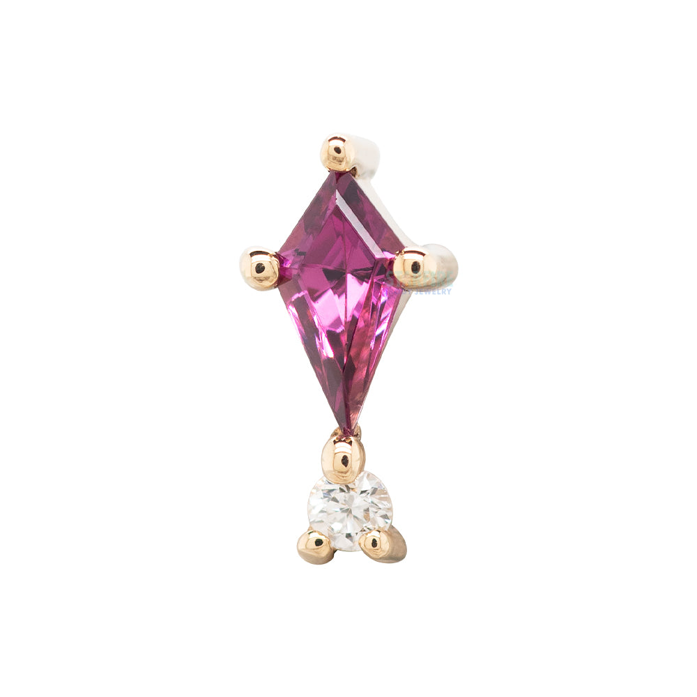 "Kiss and Tell" Threaded End in Gold with Rhodolite & Diamond