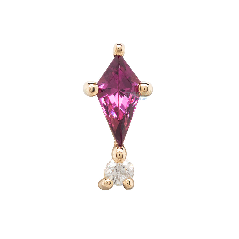 "Kiss and Tell" Threaded End in Gold with Rhodolite & Diamond