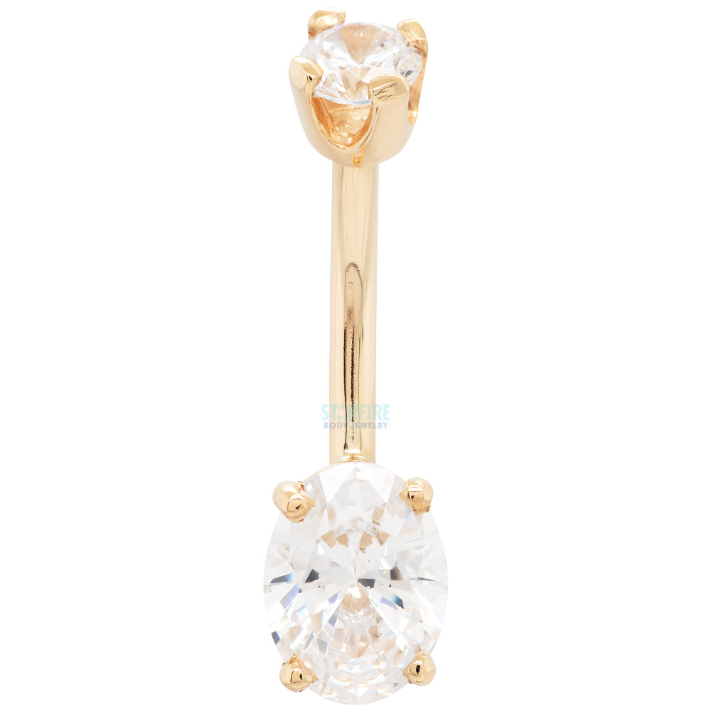 Oval Faceted Gem Navel Curve in Gold