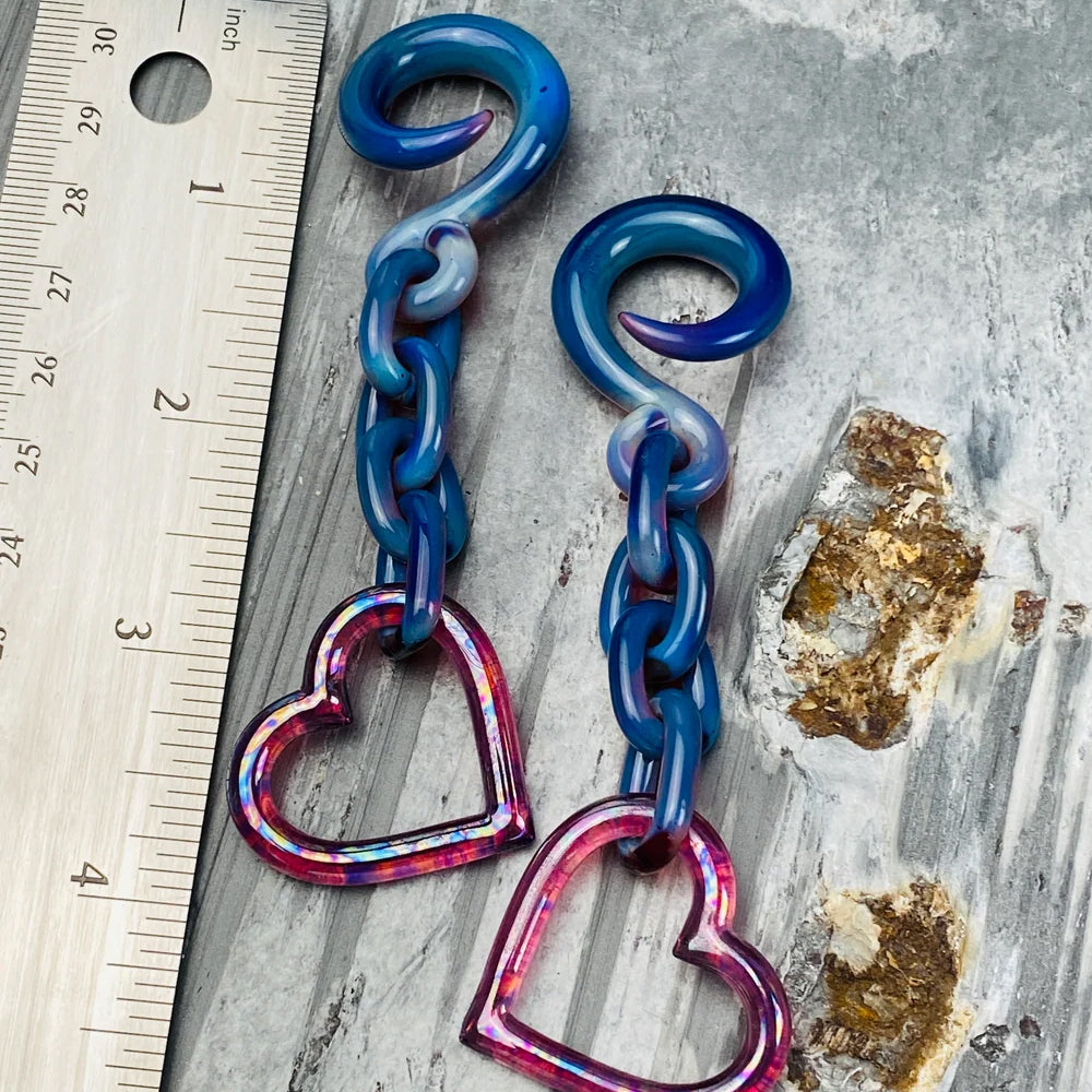 Glass Heart Chain Weights - Peacock Amber & Oil Slick Karmaline