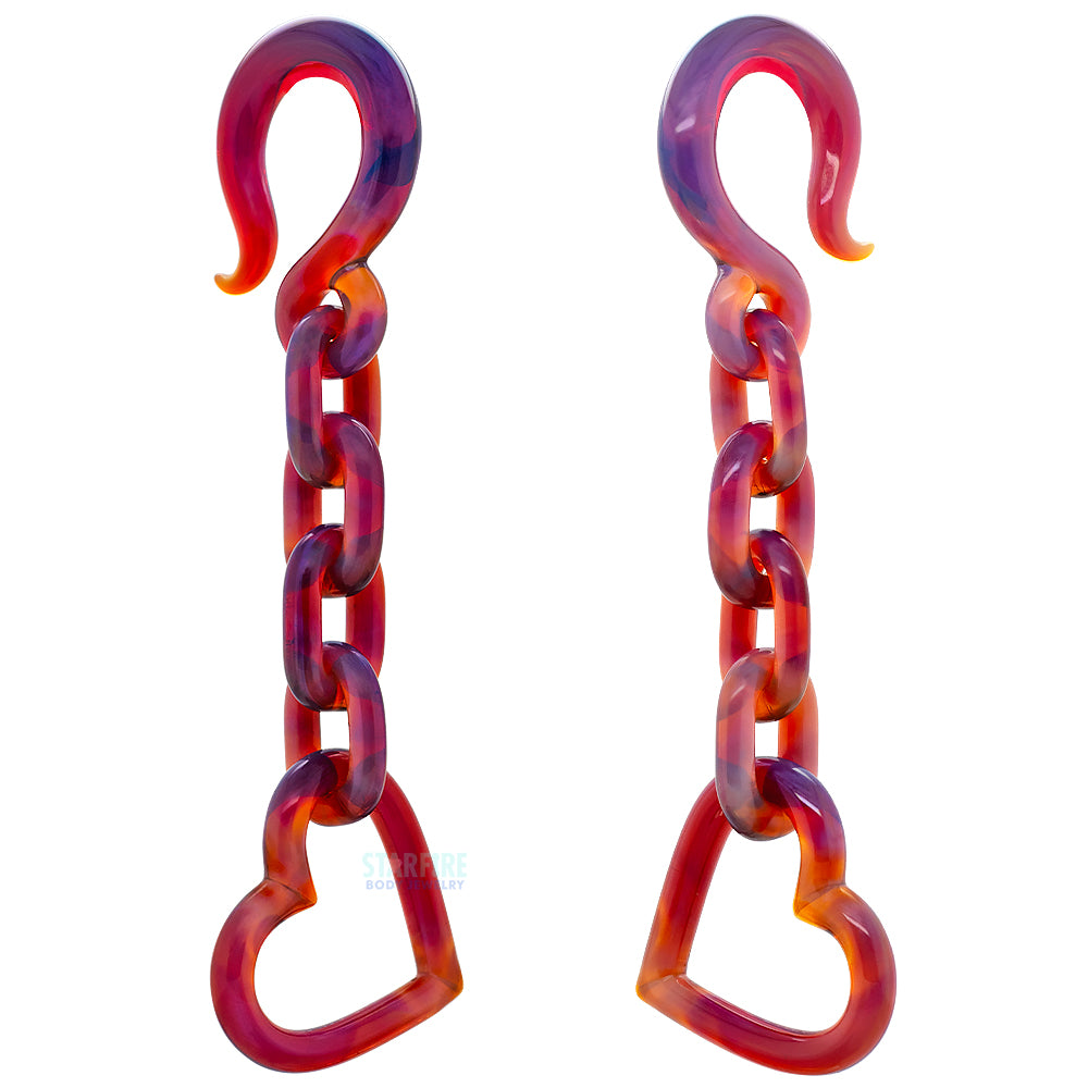 Glass Heart Chain Weights - Peacock Amber