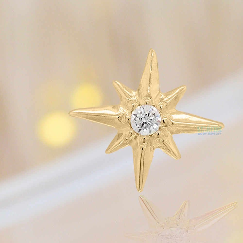 "North Star" Threaded End in Gold & Platinum with CZ