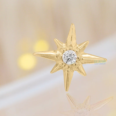 "North Star" Threaded End in Gold & Platinum with CZ