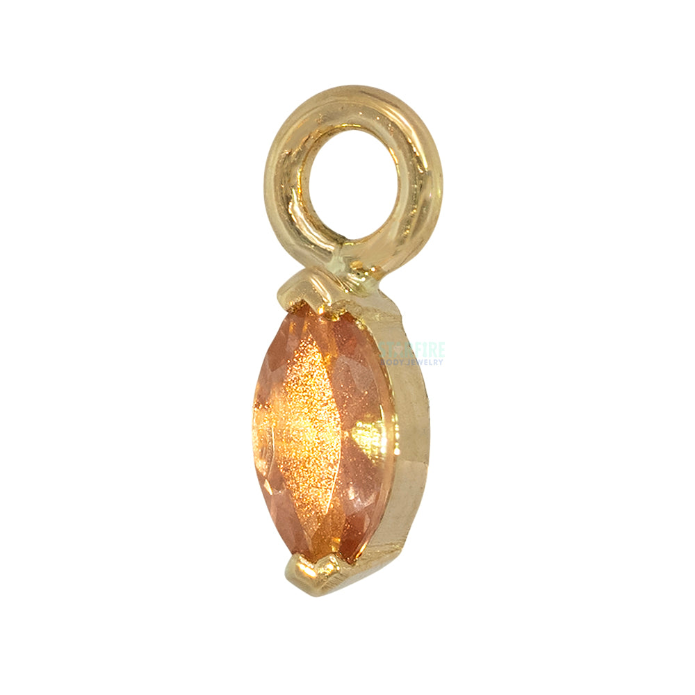 V Prong Marquise Charm in Gold & Platinum with Oregon Sunstone