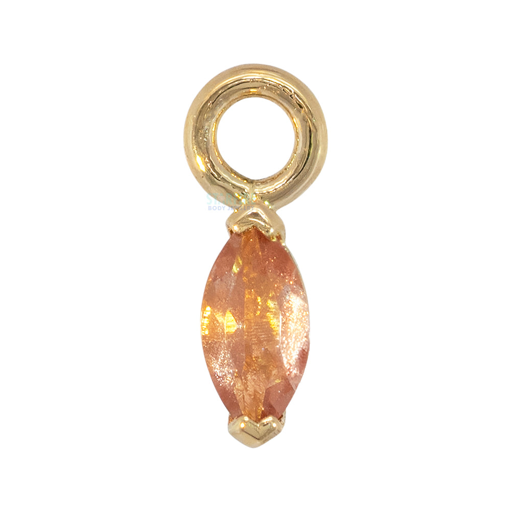 V Prong Marquise Charm in Gold & Platinum with Oregon Sunstone