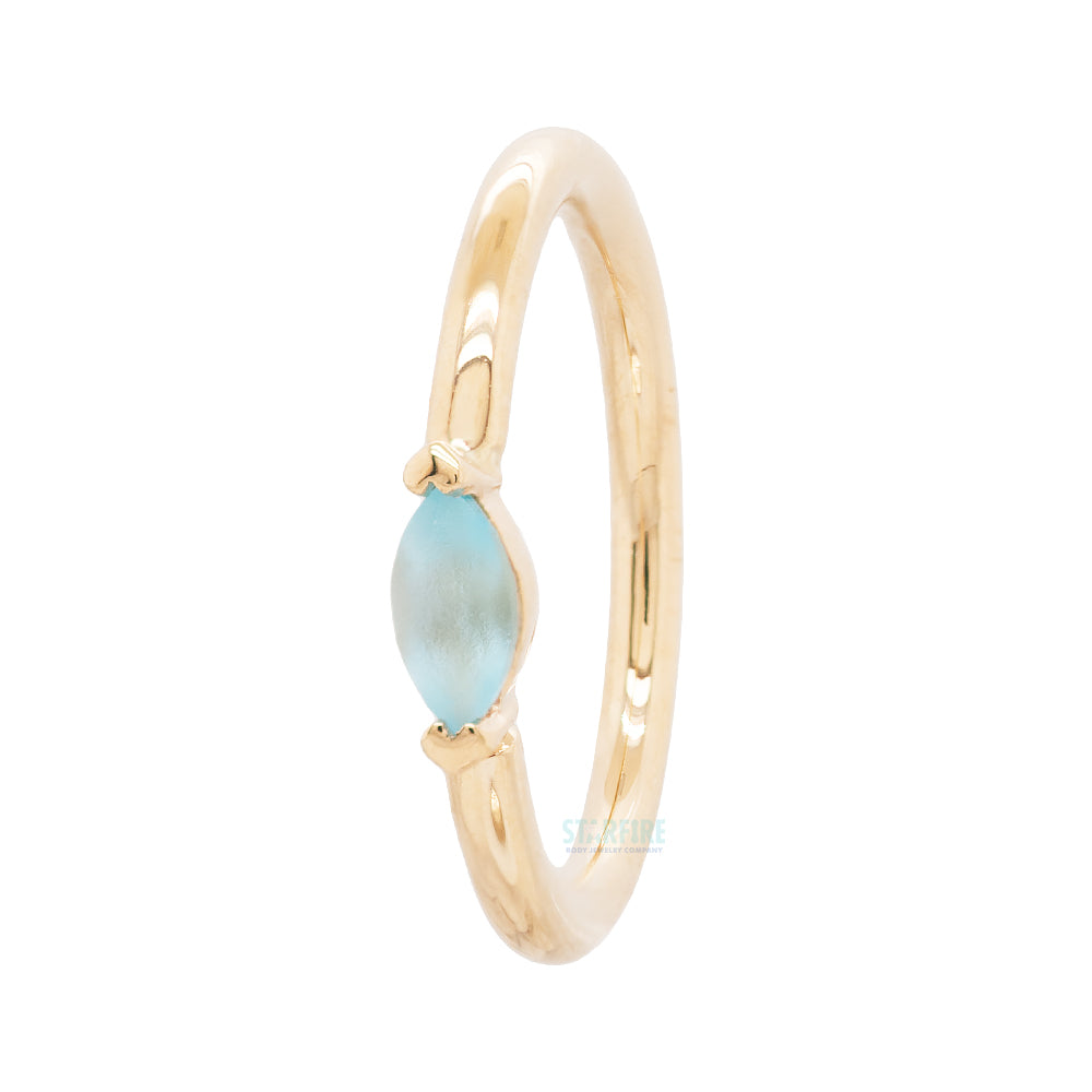 V Prong Marquise Fixed Seam Ring (FBR) in Gold with Sandblasted Swiss Blue Topaz