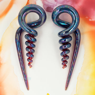 Glass Corkscrew Squids - Oil Slick Peacock Amber