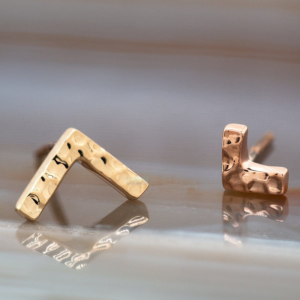 threadless: Flat V Hammered Finish Pin in Gold & Platinum