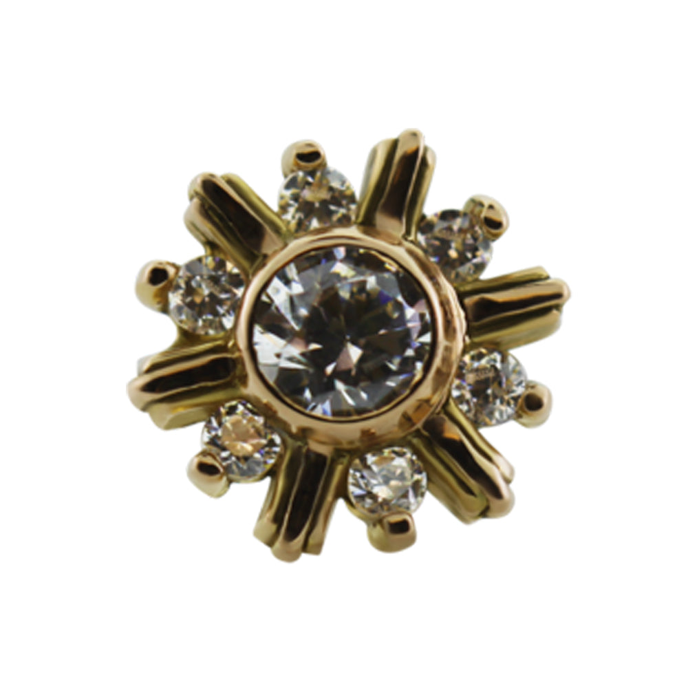 "7 Stone Snowflake " Threaded End in Gold with Faceted Gems