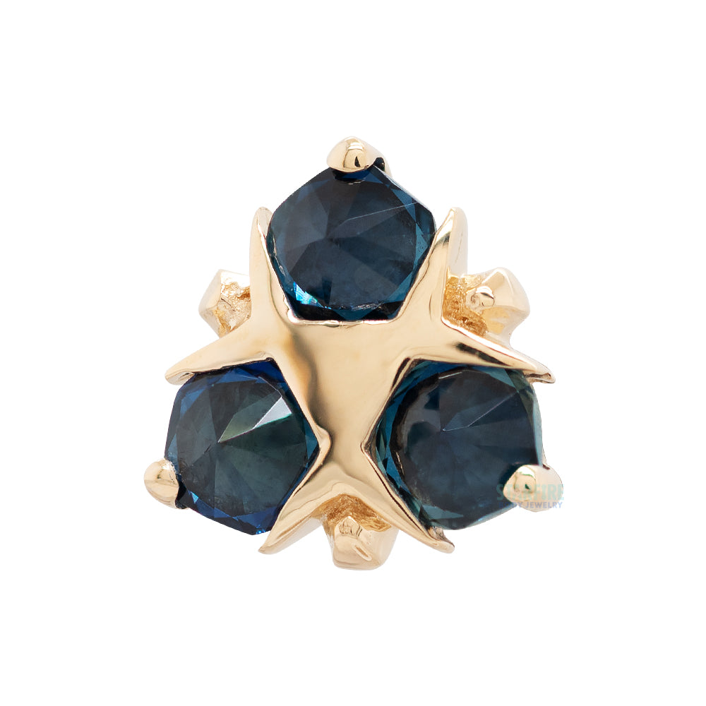 "Spirit of Water" Threaded End in Gold & Platinum with Hand Cut Reverse Set Blue Sapphires