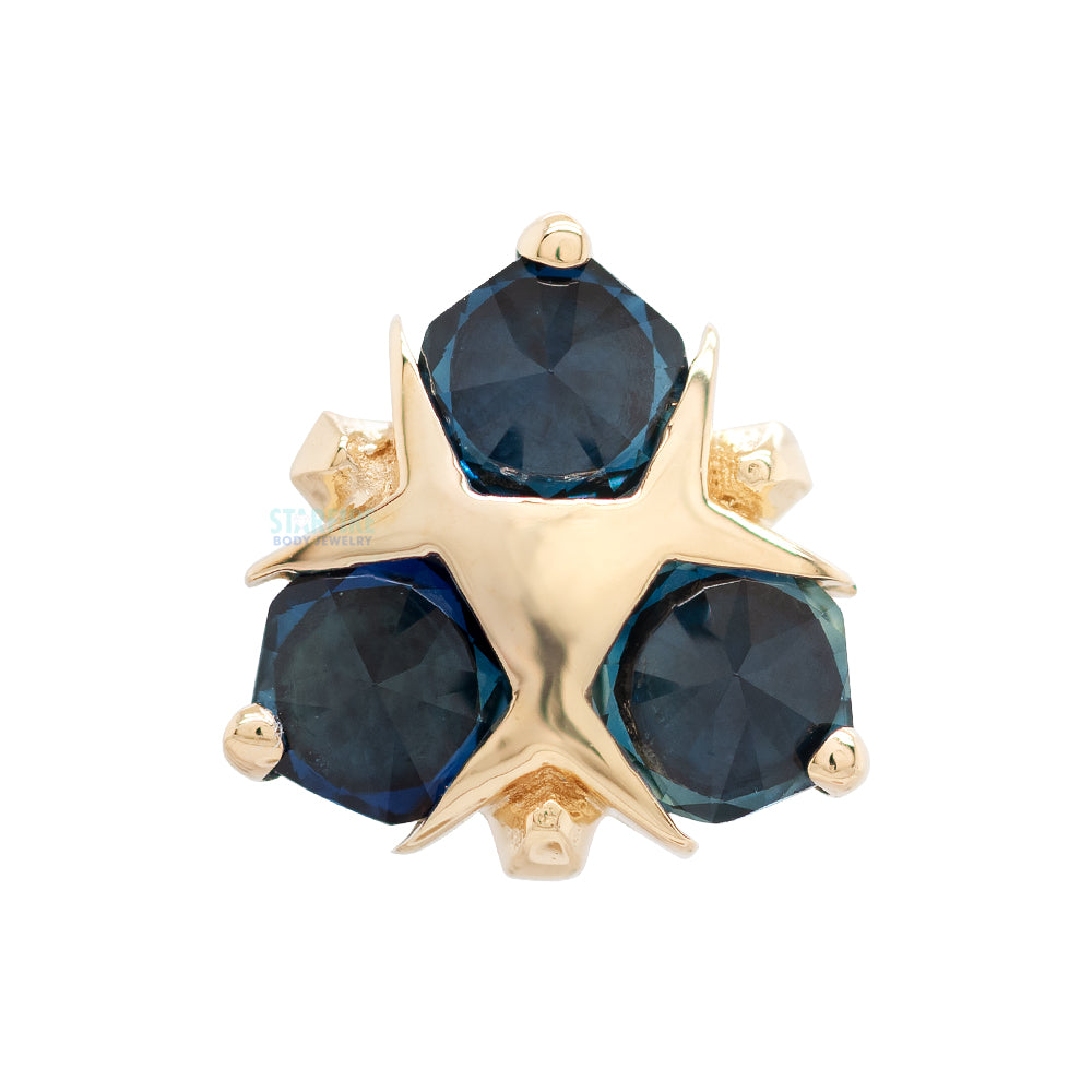 "Spirit of Water" Threaded End in Gold & Platinum with Hand Cut Reverse Set Blue Sapphires