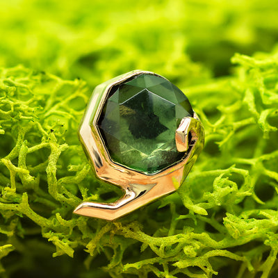 "Spirit of Forest" Threaded End in Gold with Special Rose Cut Green Tourmaline