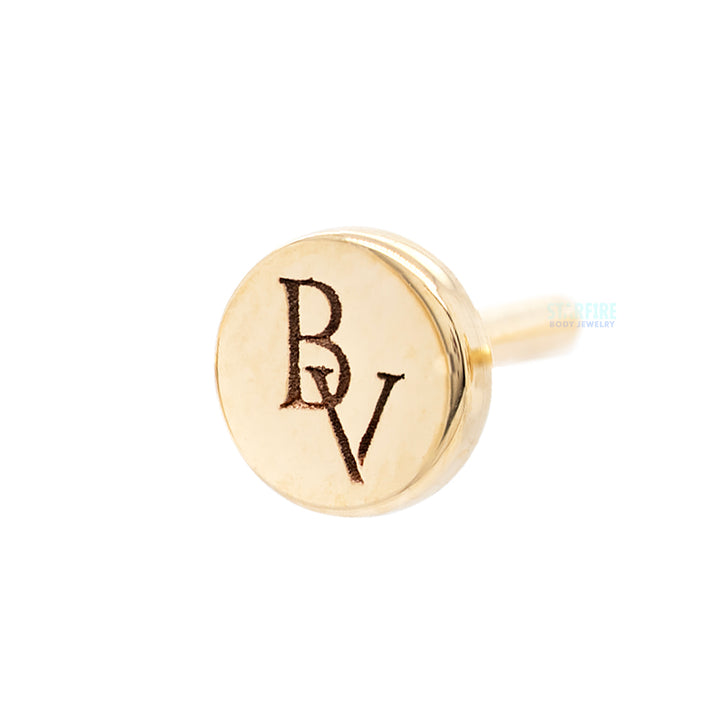 Gold Threaded Flatback / Labret Post / Straight Barbell End with Fixed BV Engraved Disc