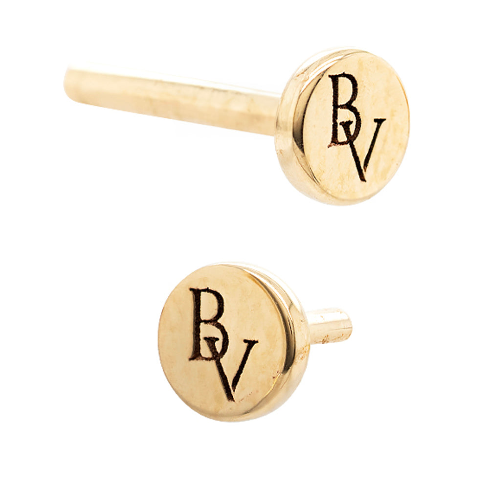 Gold Threaded Flatback / Labret Post / Straight Barbell End with Fixed BV Engraved Disc