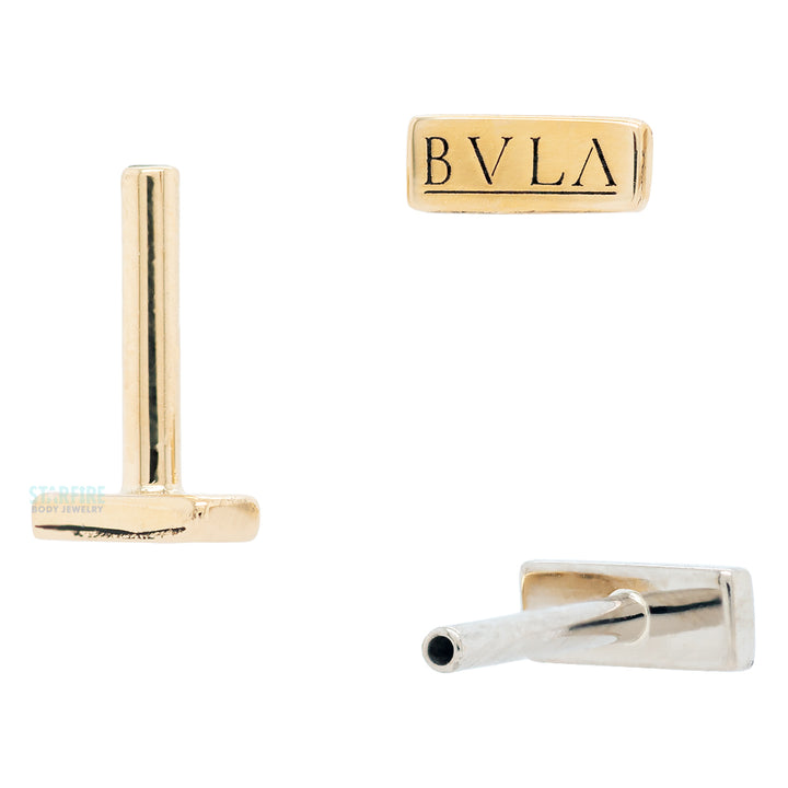 threadless: Gold & Platinum Flatback / Labret Post / Straight Barbell End with Fixed Antiqued BVLA Disc