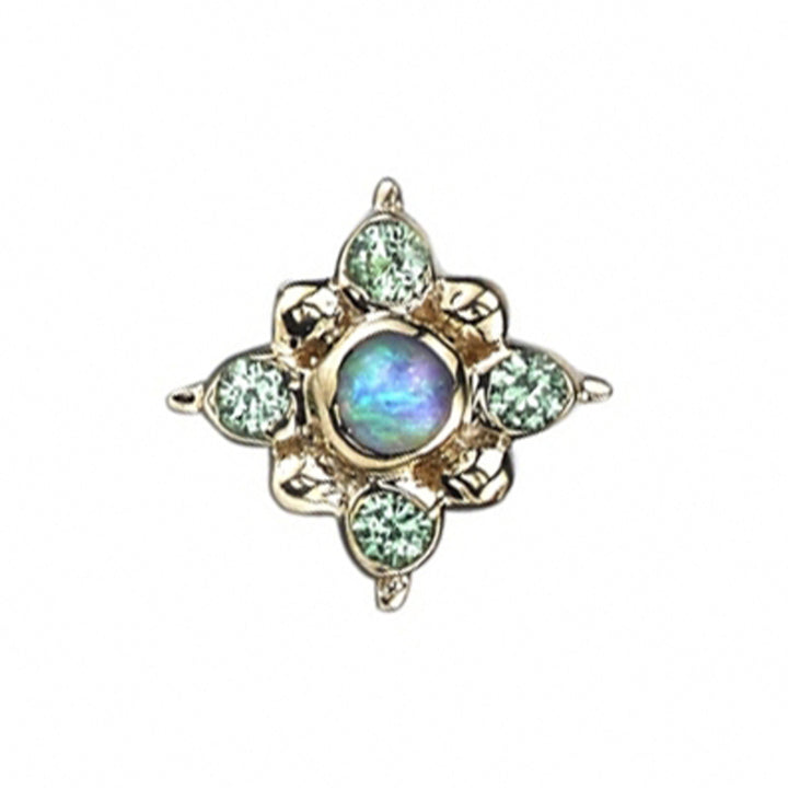 "Orion" Threaded End in Gold & Platinum with Genuine White Opal & Tsavorite