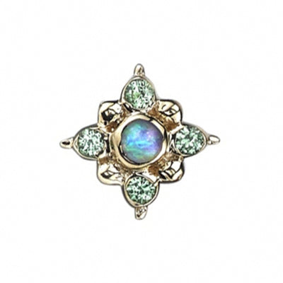 "Orion" Threaded End in Gold with Genuine White Opal & Tsavorite