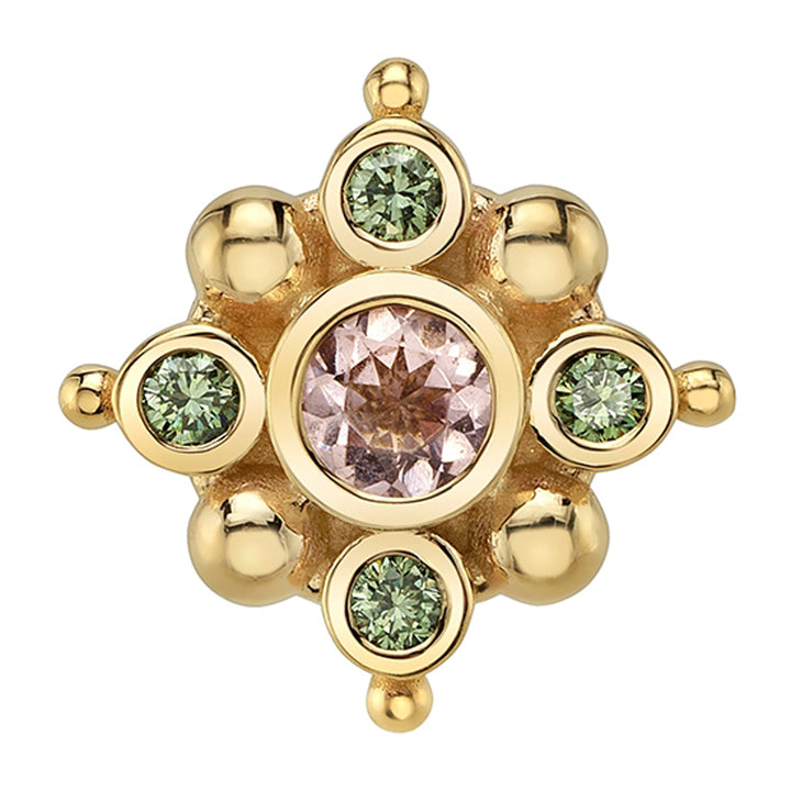 "Orion" Threaded End in Gold & Platinum with Morganite & Pine Green Diamonds