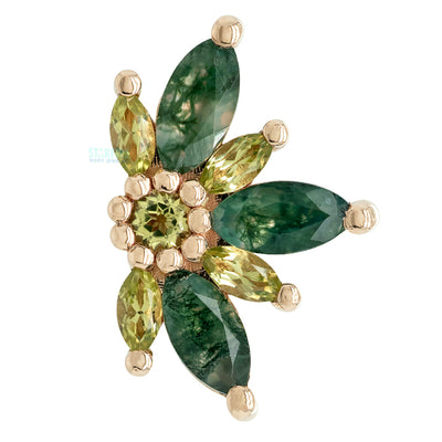 Small "Starling" Threaded End in Gold with Faceted Moss Agate & Peridot