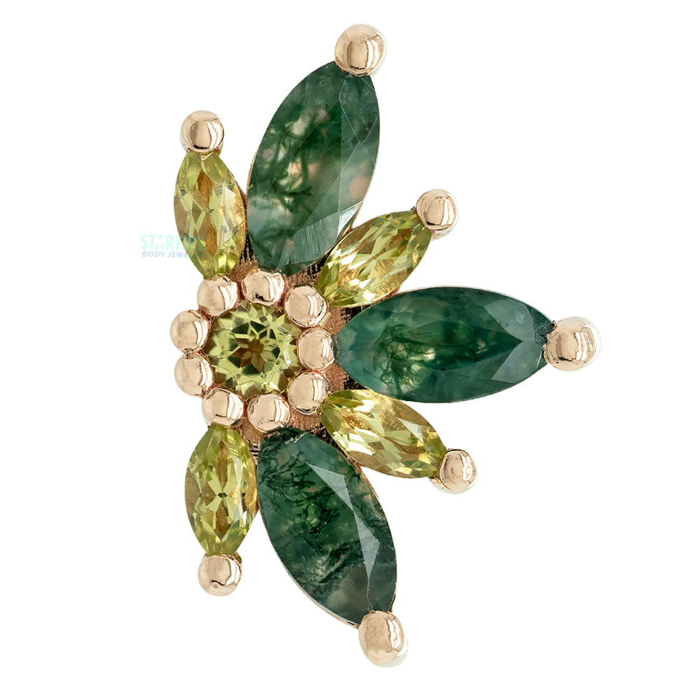 Small "Starling" Threaded End in Gold with Faceted Moss Agate & Peridot
