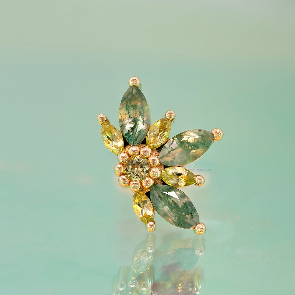 Small "Starling" Threaded End in Gold with Faceted Moss Agate & Peridot